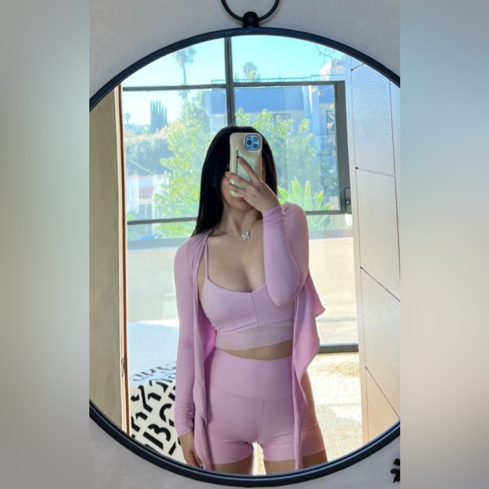 ALO Yoga Pink Cropped Escalate Wrap Top